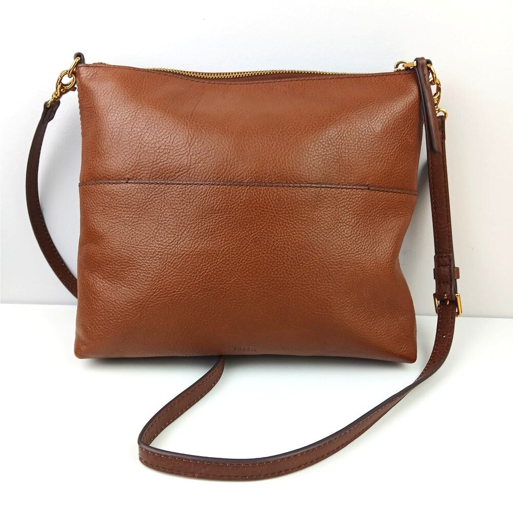 Fossil Fiona Large Crossbody Bag-Brown Pebbled Leather EUC $180 - Picture 3 of 5
